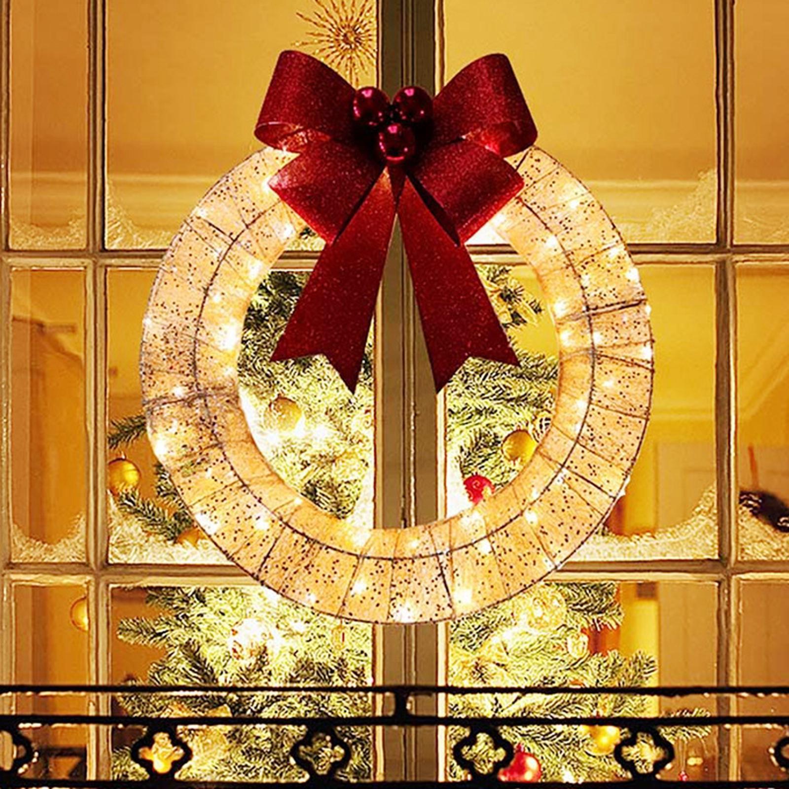 Christmas Wreath Flower Wreaths Ornaments Warm Light Wreath Front Door Wreath for Outdoor Home Window Living Room Balcony
