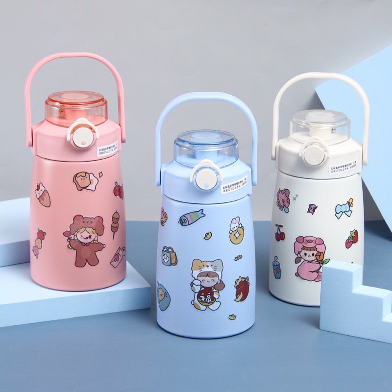 Bình Nước Giữ Nhiệt 2 Lớp 800ml Cute Kèm Ống Hút Chất Liệu Inox 304 An Toàn Tuyệt Đối Cho Người Dùng Có Khóa Chống Ngã Đổ - Hàng Chính Hãng 