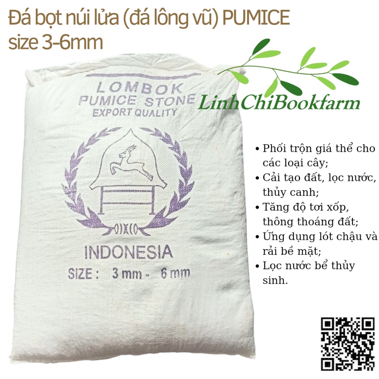 Đá Pumice Indonesia size 3-6mm, bao 50 lít - dùng lót chậu, rải bề mặt sen đá, xương rồng, bonsai trồng cây, lọc nước, bể thủy sinh, ủ phân, cải tạo đất