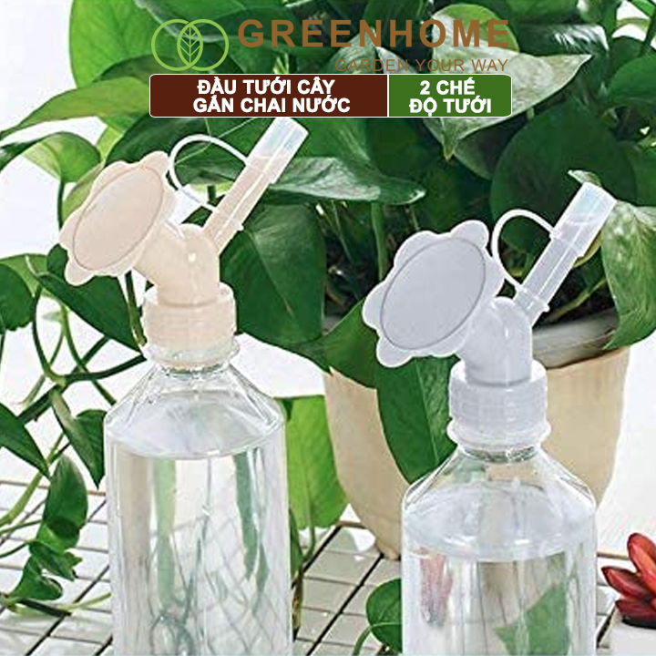 Đầu vòi tưới cây gắn chai nước, 2 chế độ tiện lợi, có nắp đậy |Greenhome