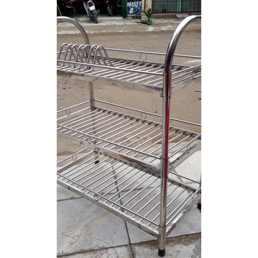 Kệ inox ống 3 tầng để bát đĩa 73×65×33cm - Gia dụng Dũng Hà