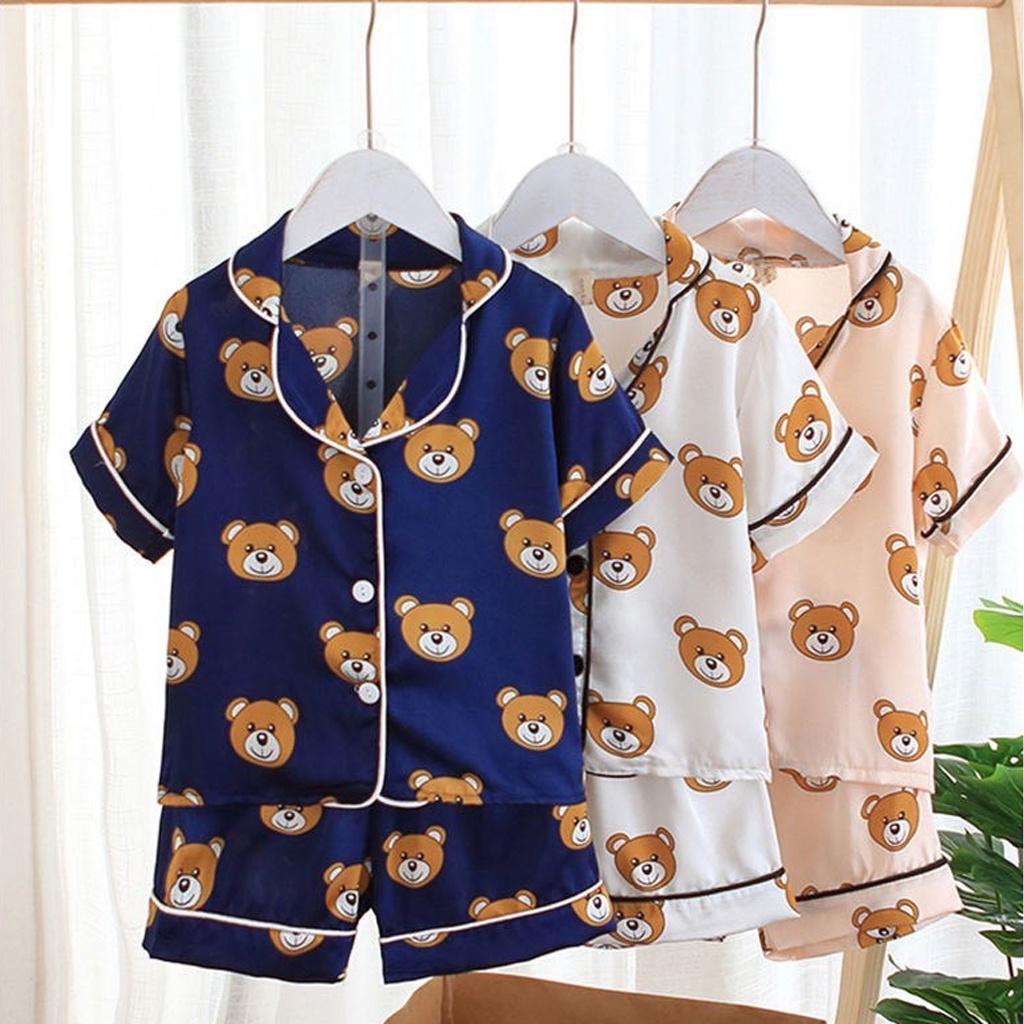 Bộ Ngủ Cộc Tay Cho Bé, Bộ Pijama Cộc Tay Cho Bé In Hình Gấu Cực Đẹp Từ 7 - 27kg - ROSY KIDS