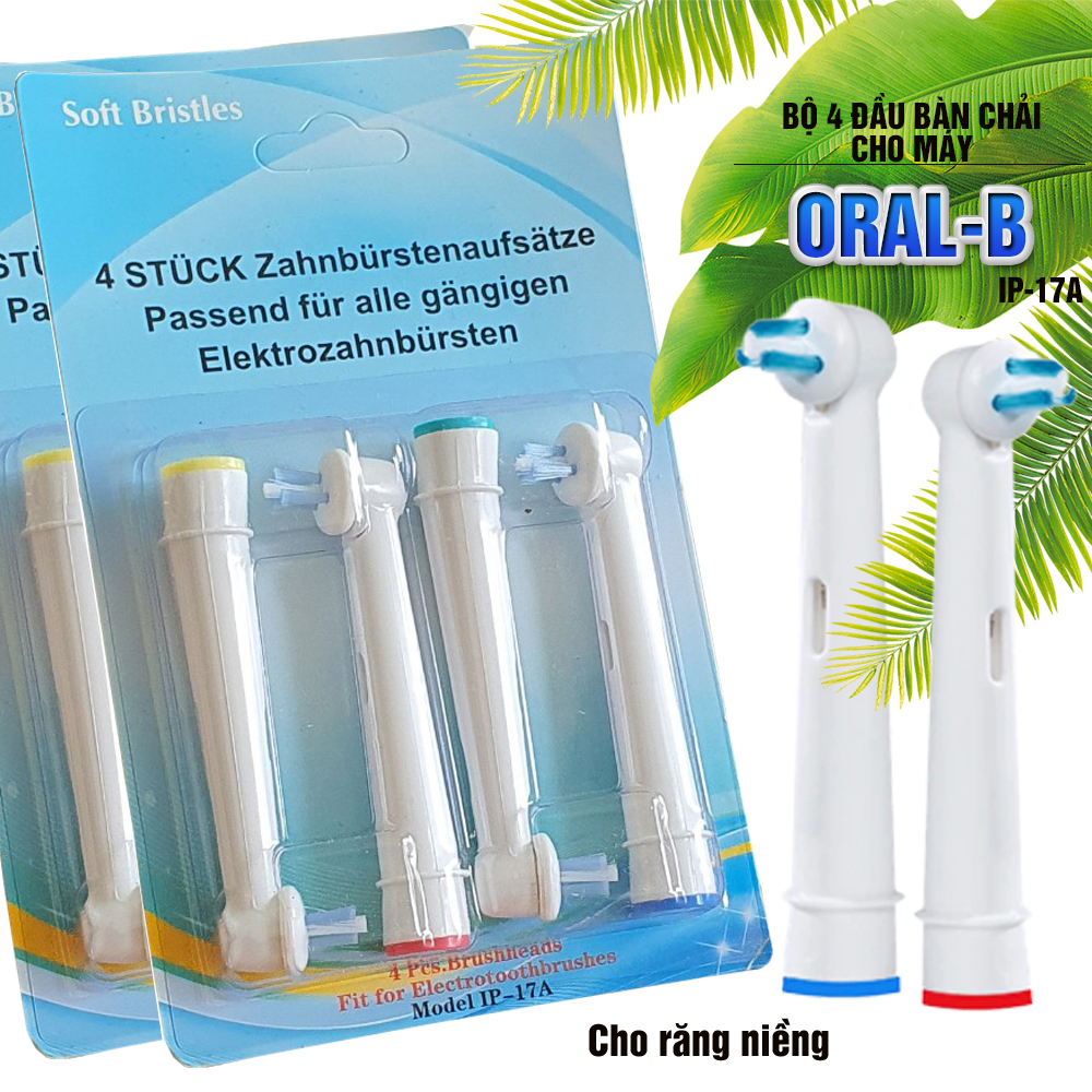 Cho máy Oral B, răng niềng, Set bộ 4 đầu bàn chải đánh răng điện New IP-17A cho răng niềng Minh House-Hàng chính hãng