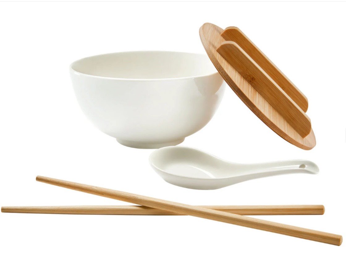 Sét bát ăn Mỳ Phở ERNESTO, nắp tre, 4 món Hàng chính hãng