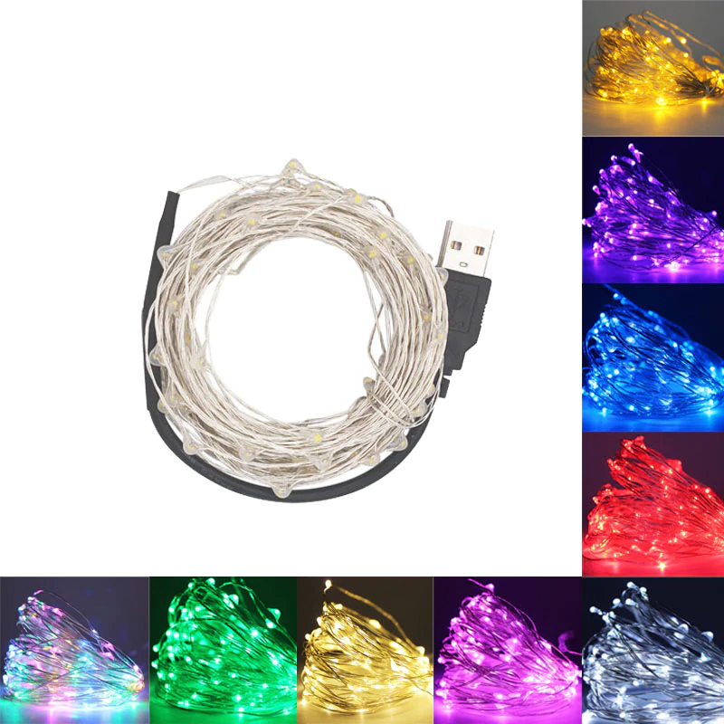 Đèn LED dây đồng dài 5m 50 bóng tích hợp cổng sạc USB trang trí phòng ngủ, cửa hàng, quán cafe, sinh nhật- Dây đèn đom đóm dây đồng