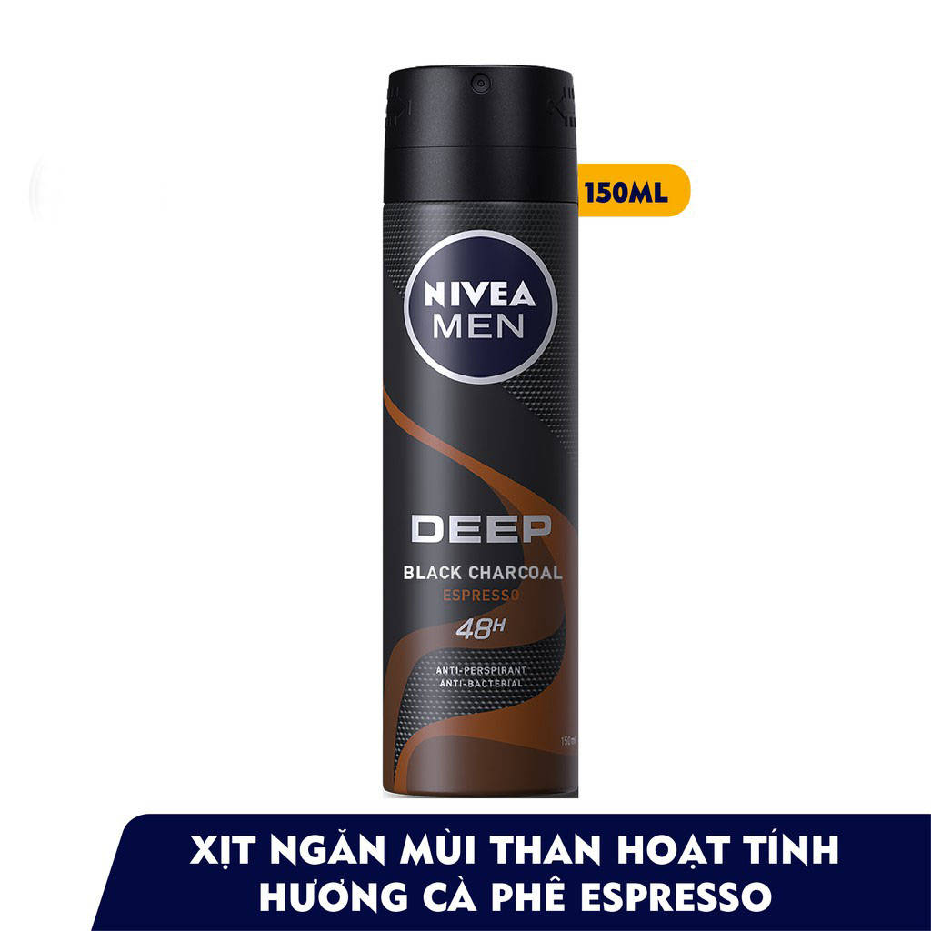 Bộ đôi Xịt Ngăn Mùi Nivea Men Deep Than Đen Hương Espresso (150ml x2)