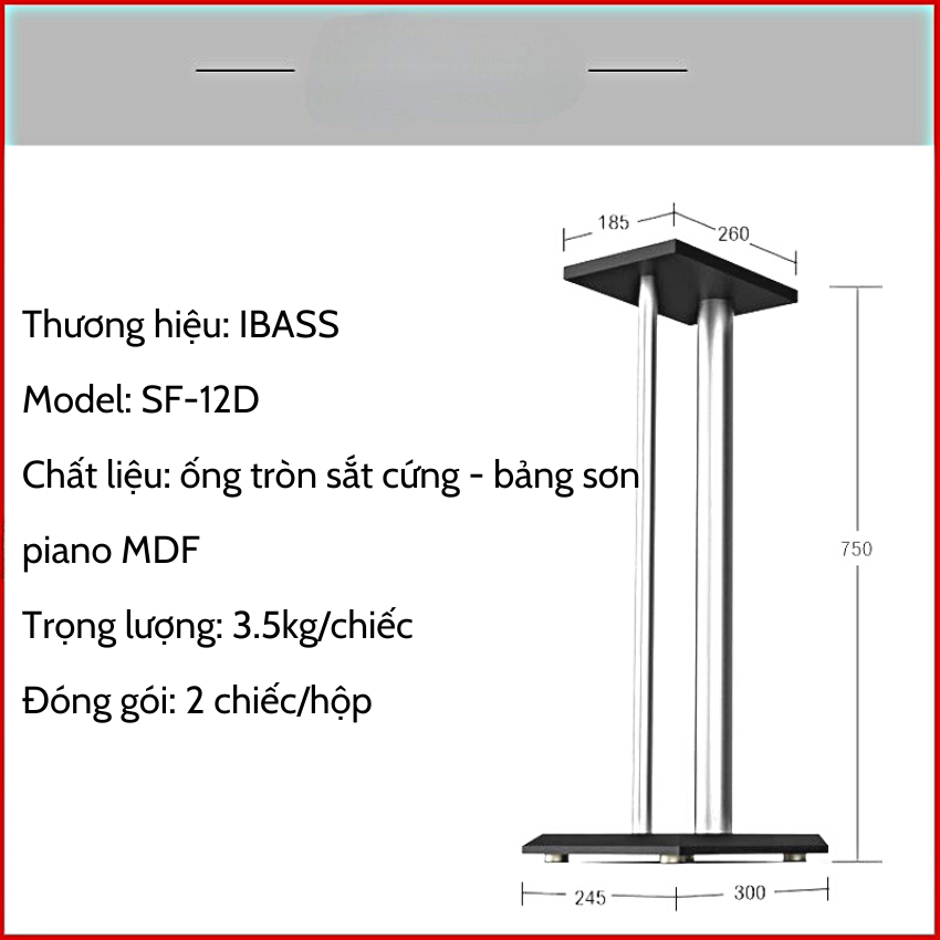 Chân loa karaoke 2 trụ kim loại IBASS, chân loa chống rung 30x24x75cm