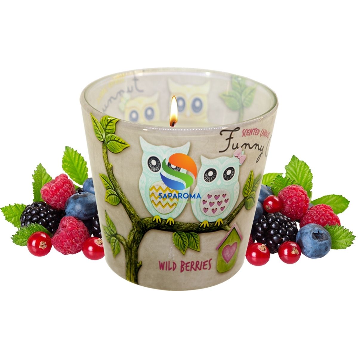 Ly nến thơm tinh dầu Bartek Funny Owls 115g QT00668 - hương quả ngọt, nến trang trí, thơm phòng, thư giãn, hỗ trợ khử mùi (giao mẫu ngẫu nhiên)