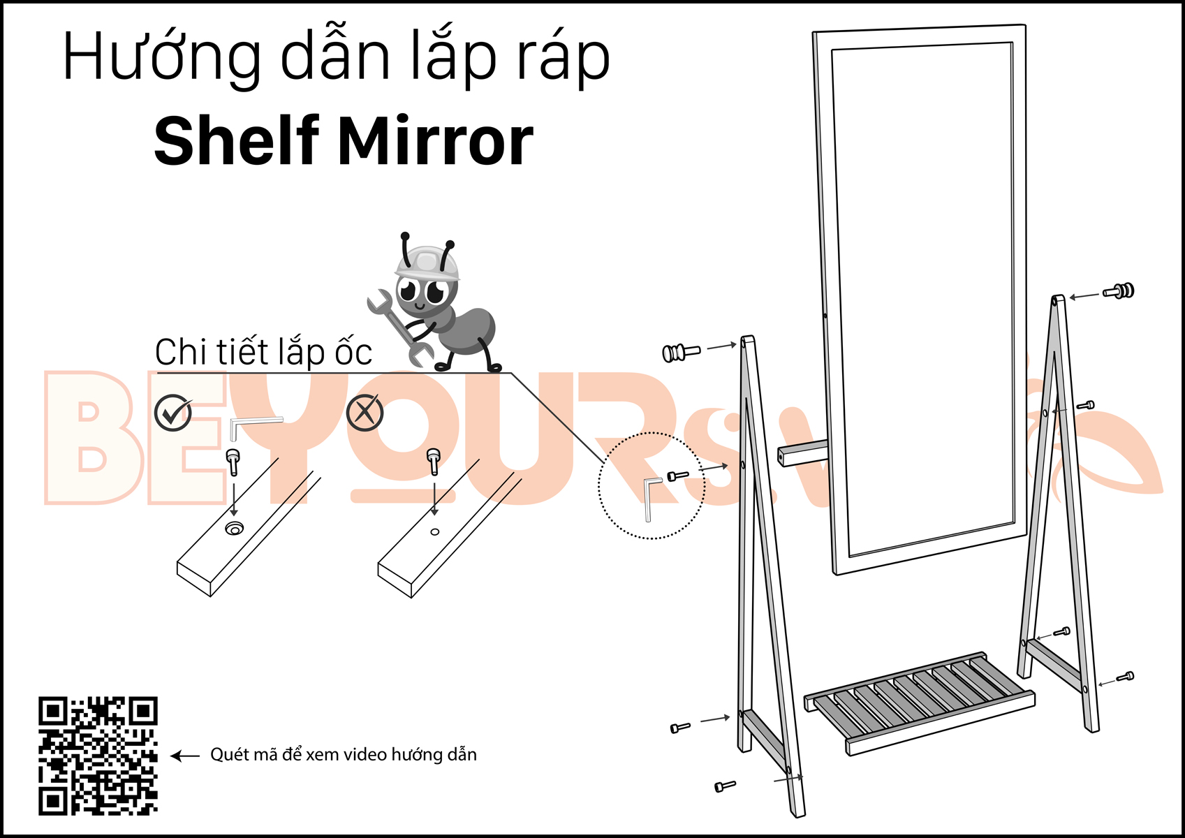 Gương Soi Toàn Thân BEYOURs Khung Gỗ Phối Kệ - Shelf-Mirror - Nội Thất Phòng Khách, Phòng Ngủ