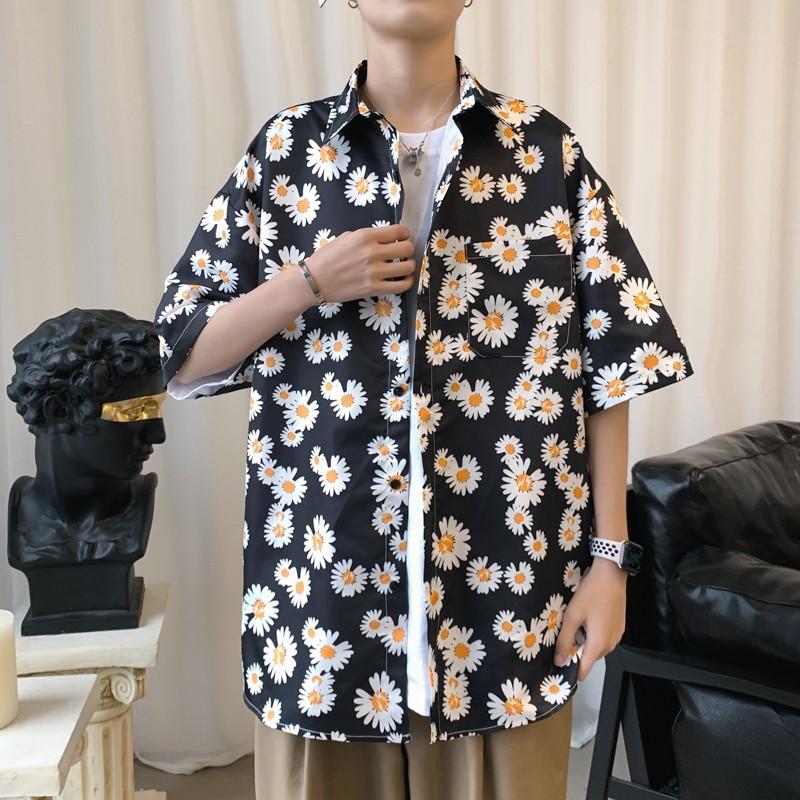 Áo sơ mi ngắn tay in họa tiết hoa cúc phong cách Hàn Quốc dành cho nam