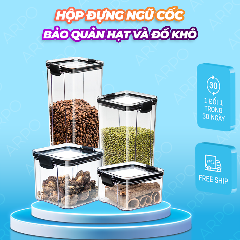 Hộp Nhựa Đựng Ngũ Cốc, Đồ Khô Trong Nhà Bếp Với Nắp Đậy Kín Khí - Hộp Bảo Quản Trong Suốt