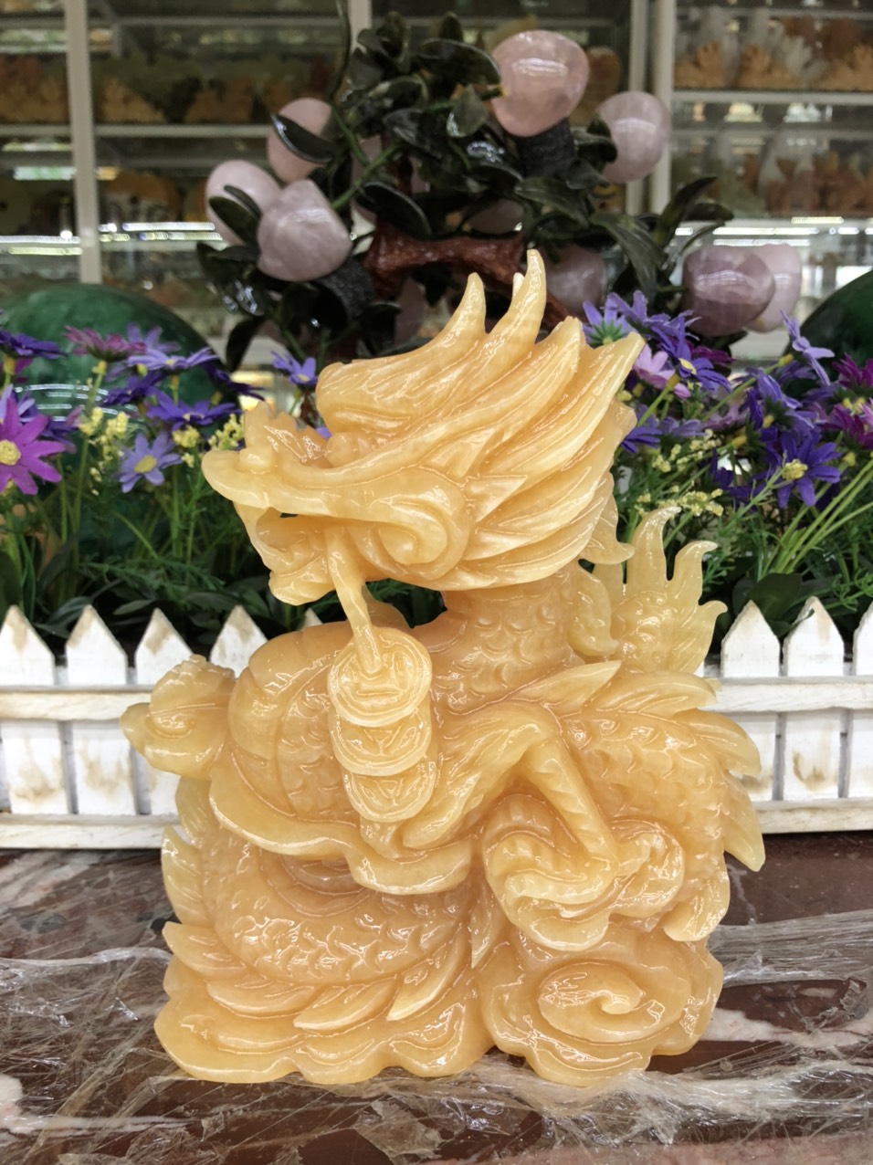 Tượng Rồng giáp phong thủy đá ngọc hoàng long - Cao 20 cm