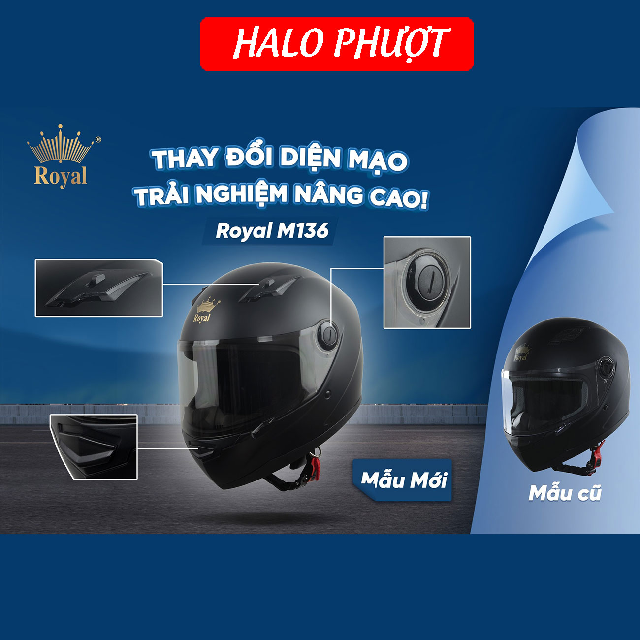 Mũ bảo hiểm Fullface Royal M136 – Đen Nhám – 1 Kính