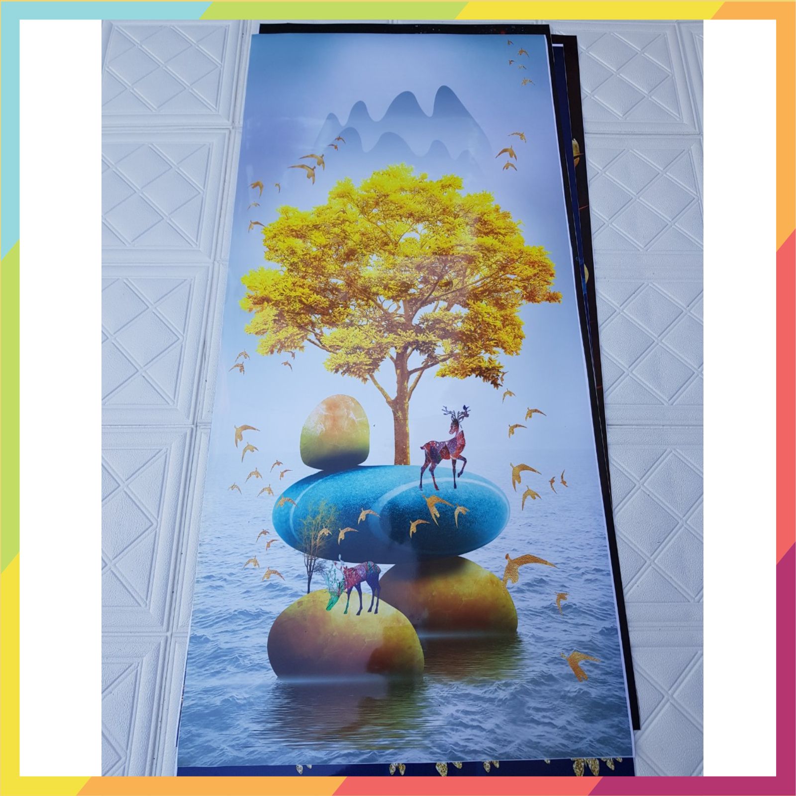 Decal dán tủ lạnh dán máy giặt in hình cây ngân hạnh, bao gồm 4 kích thước chọn lựa, mẫu in sắc nét keo bám dính tốt