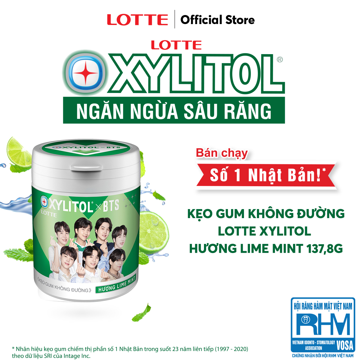 Kẹo Gum không đường Lotte Xylitol - Hương Lime Mint 130,5 g