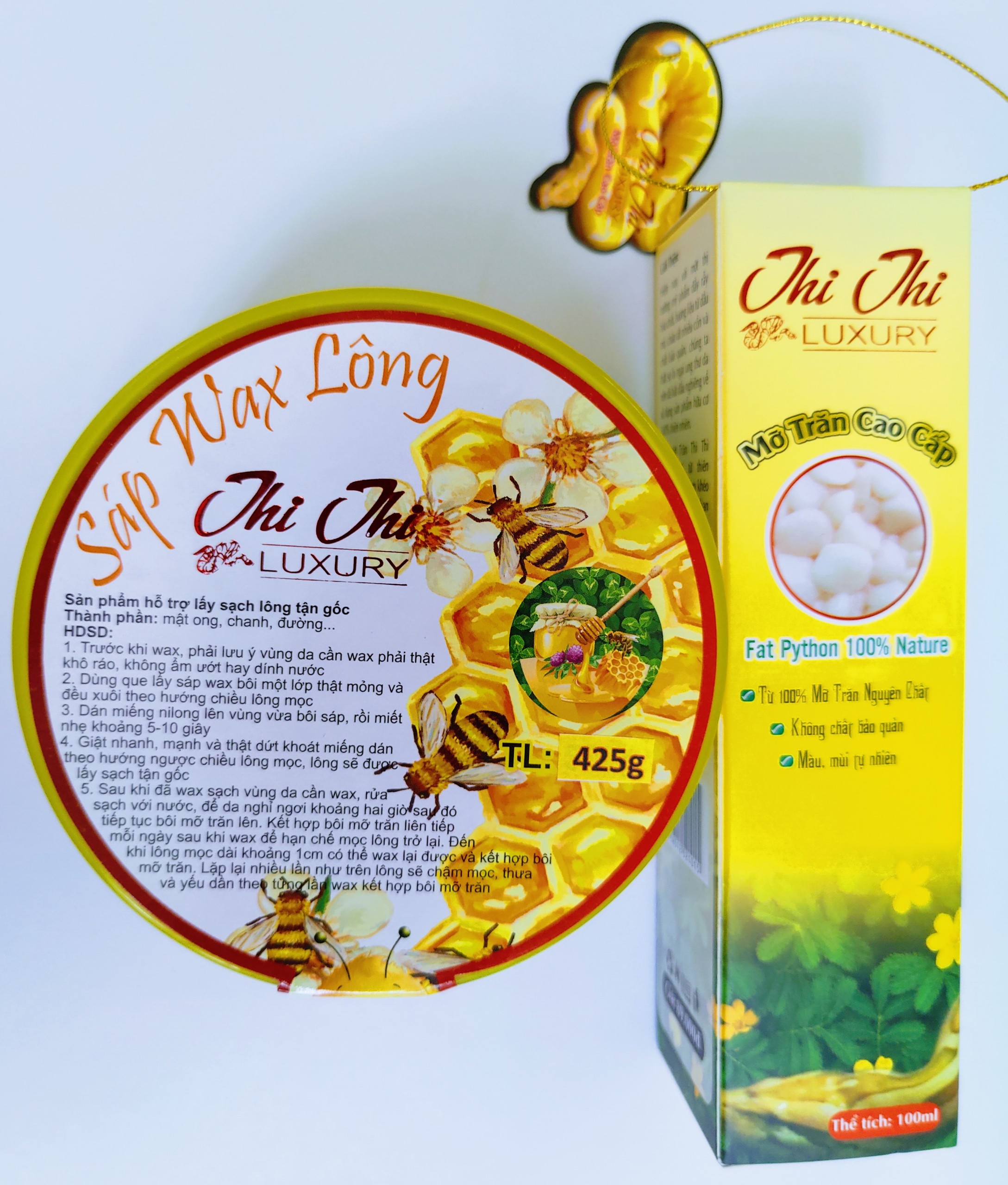 MỠ TRĂN NGUYÊN CHẤT 100ML &amp; SÁP WAX LÔNG HỦ TO 425G THI THI LUXURY TẶNG BỘ DỤNG CỤ WAX / COMBO TRIỆT LÔNG VĨNH VIỄN TAY, CHÂN, NÁCH, BỤNG