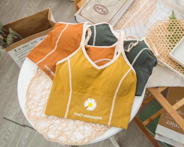 Áo bra 2 dây chỉ viền hoa cúc trắng tập gym, thể thao, yoga - Áo lót hai dây ôm body dáng croptop thấm hút mồ hôi