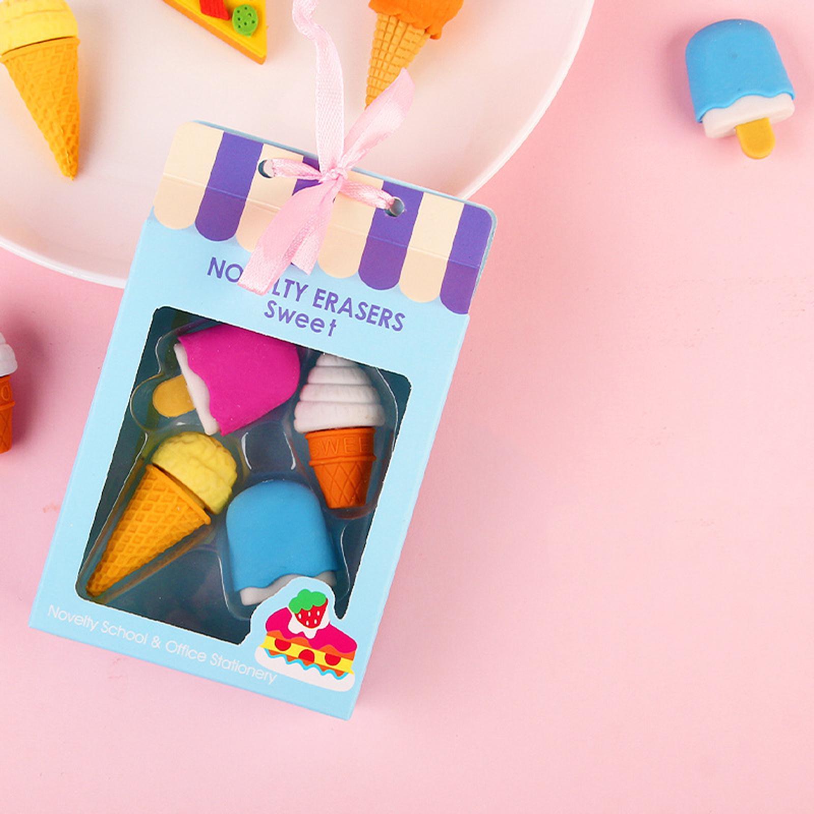 4Pcs Cartoon Mini Eraser Unique Creative Dessert Erasers for Office Supplies