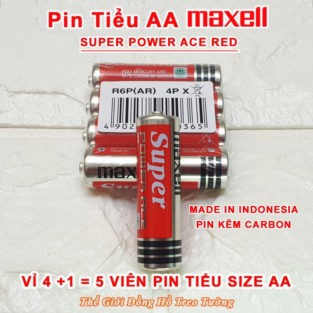 Pin tiểu Maxell AA. Vỉ 4 + 1 = 5 Viên Supper Power ACE Red Vỏ Nhôm 1.5V