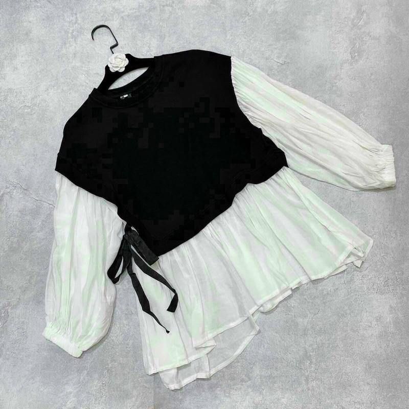 Áo babydoll tay phồng vải voan phối chất thun cao cấp chất mịn