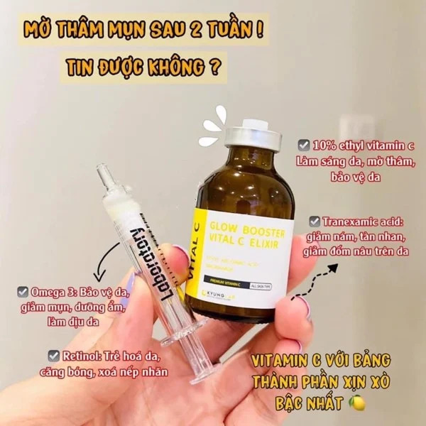Huyết Thanh Tái Sinh Tế Bào Da Kyung Lab Glow Booster Vital C Elixir - giúp kháng viêm, bảo vệ da, thu nhỏ lỗ chân lông, ngăn ngừa mụn, sạm nám da
