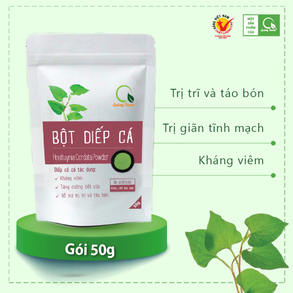 Bột diếp cá sấy lạnh Quảng Thanh - Bịch 50gr, thanh nhiệt giải độc kháng viêm, khắc tinh của trĩ và táo bón