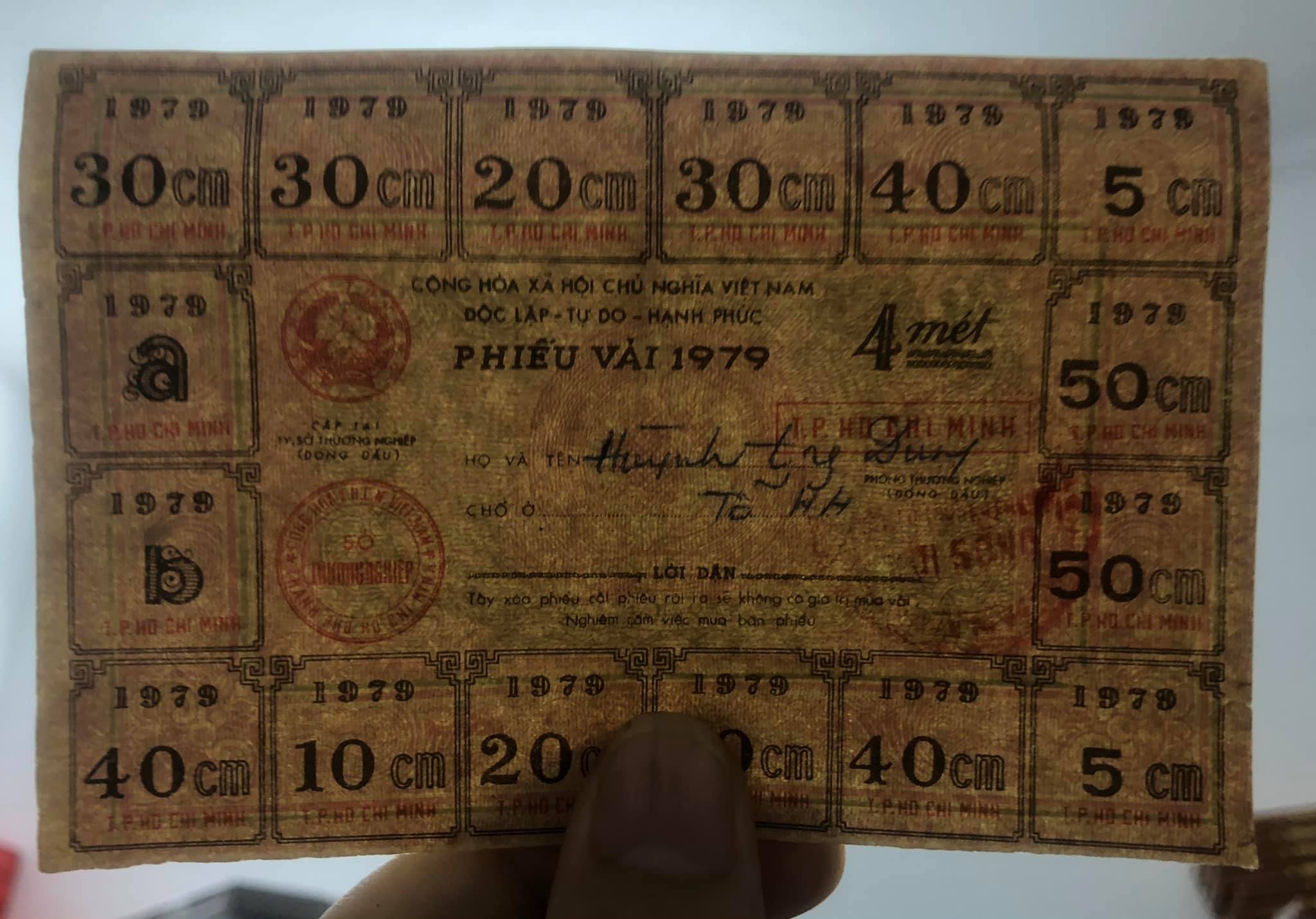 PHIẾU VẢI 4 mét TP.Hồ Chí Minh năm 1979