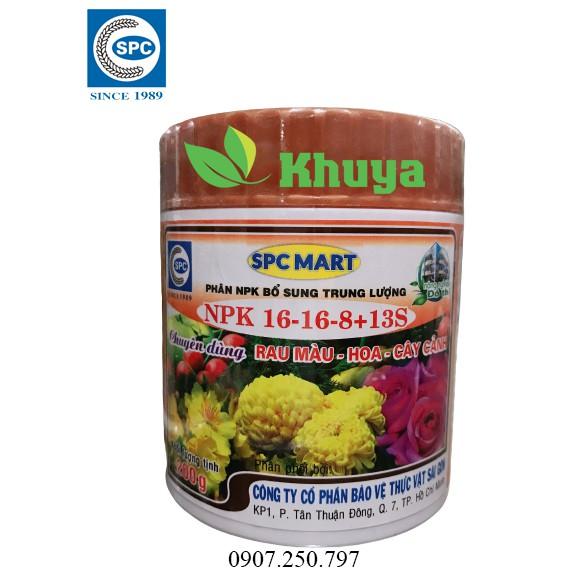 PHÂN NPK BỔ SUNG TRUNG LƯỢNG NPK 16-16-8+13S hủ 200gr CHUYÊN DÙNG RAU MÀU – HOA – CÂY CẢNH
