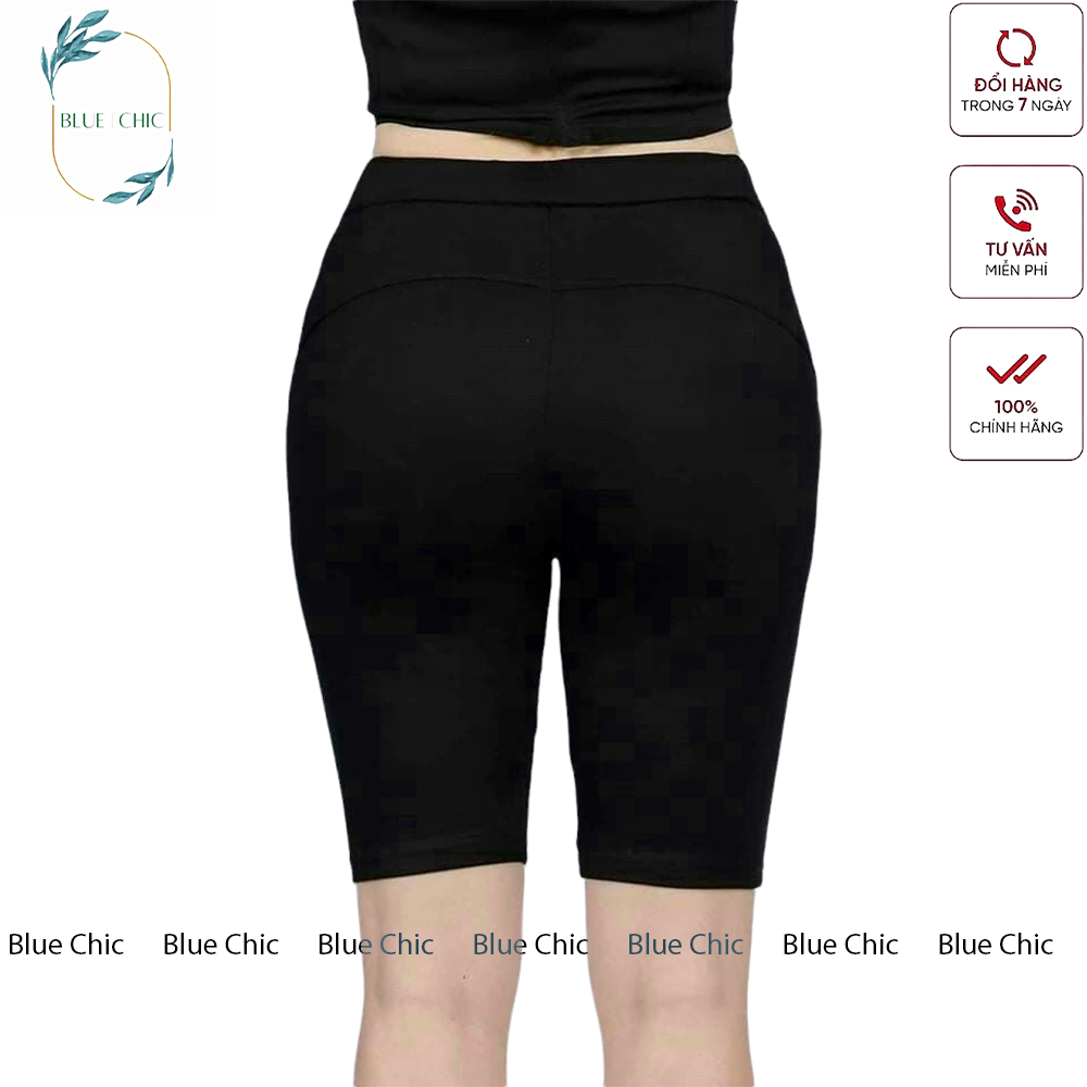 Quần legging nữ Blue Chic nâng mông lưng cạp cao vải thun dày dặn đùi ngố lửng ôm body bó mặc nhà tập gym yoga