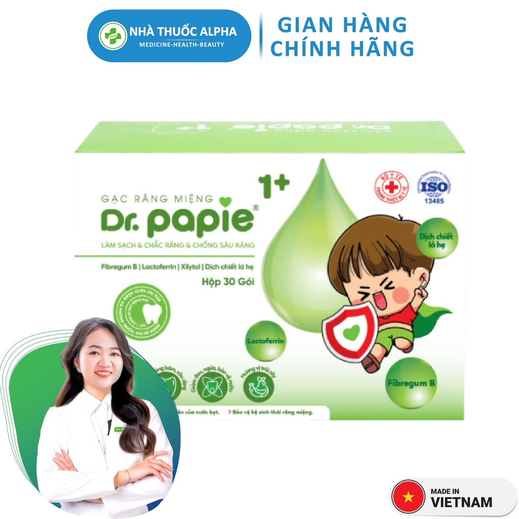 Gạc Rơ Lưỡi Dr Papie Làm Sạch Răng, Lưỡi, Nướu và Khoang Miệng Cho Bé 30 Gói/Hộp