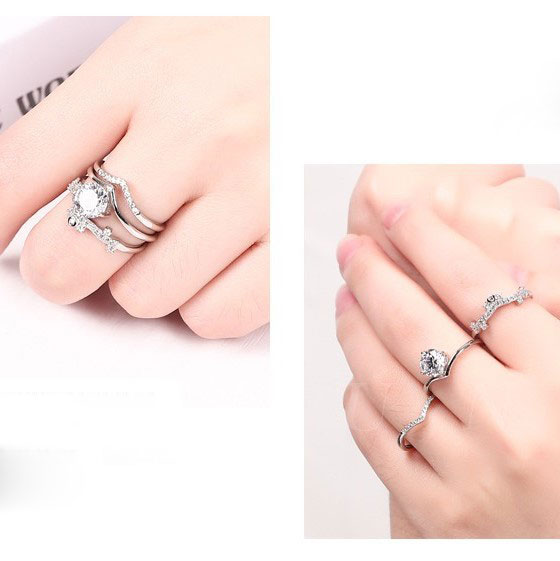 Nhẫn Nữ | Nhẫn Nữ Xi Bạc 3 Trong 1 Hình Vương Miện Đính Đá XBN36 - Bảo Ngọc Jewelry