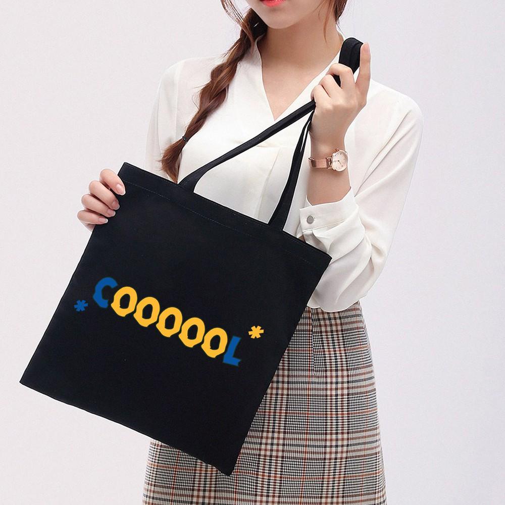 Túi Tote Vải Canvas Ginko kiểu basic có dây kéo khóa miệng túi( có túi con bên trong) đựng vừa laptop 14 inch và nhiều đồ dùng khác Phong Cách ulzzang Hàn Quốc In Hình CooooL B31