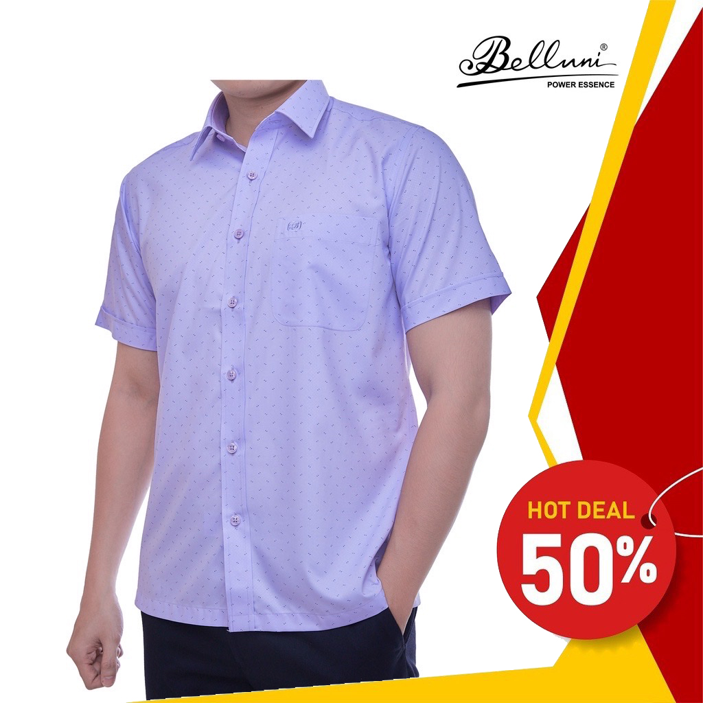 Áo sơ mi nam ngắn tay BELLUNI vải sợi sồi thoải mái thanh lịch - BE.213.V5