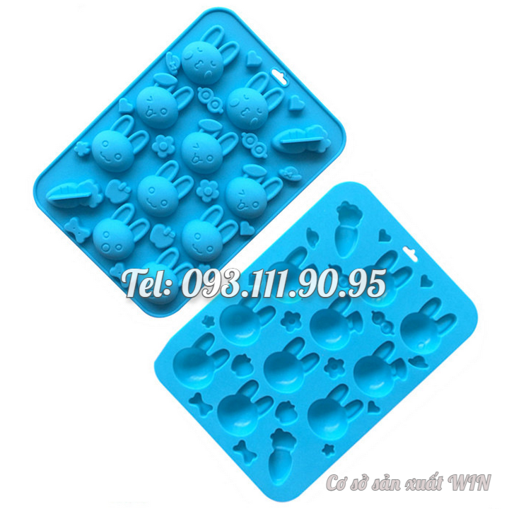 Khuôn silicon làm rau câu, kẹo dẻo, socola 12 thỏ con, cà rốt - Mã số 1342