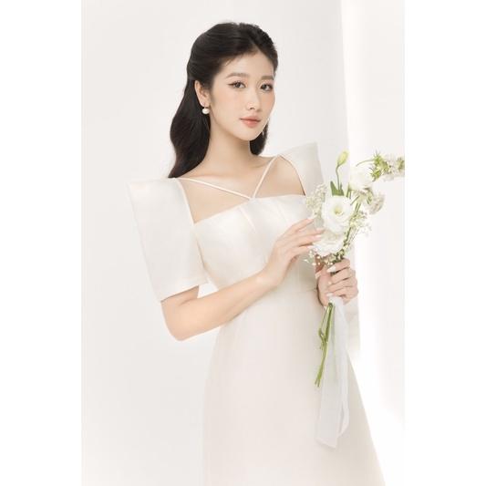 Váy nữ tay bồng cá cổ vuông phối dây chéo chữ v hàng thiết kế vvnt102204 by germe