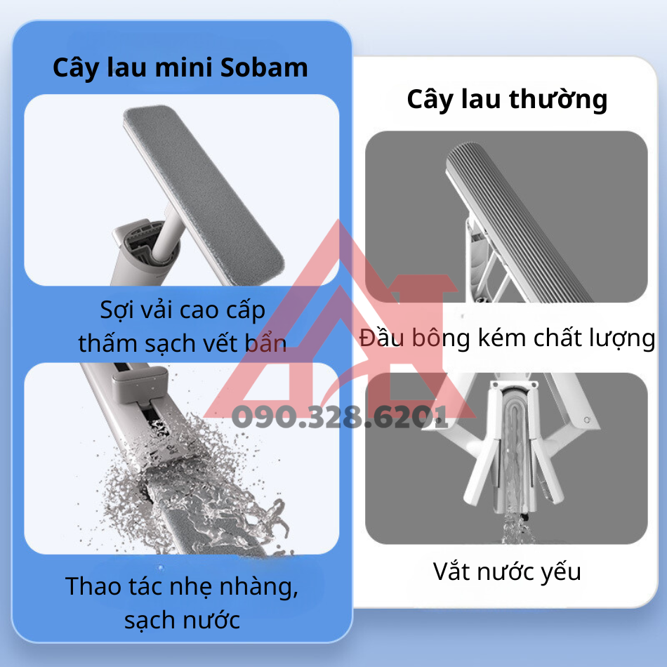 Cây Lau Nhà Tự Vắt Thông Minh SOBAM, Chổi Lau Nhà Tự Vắt Mini TẶNG MÓC TREO