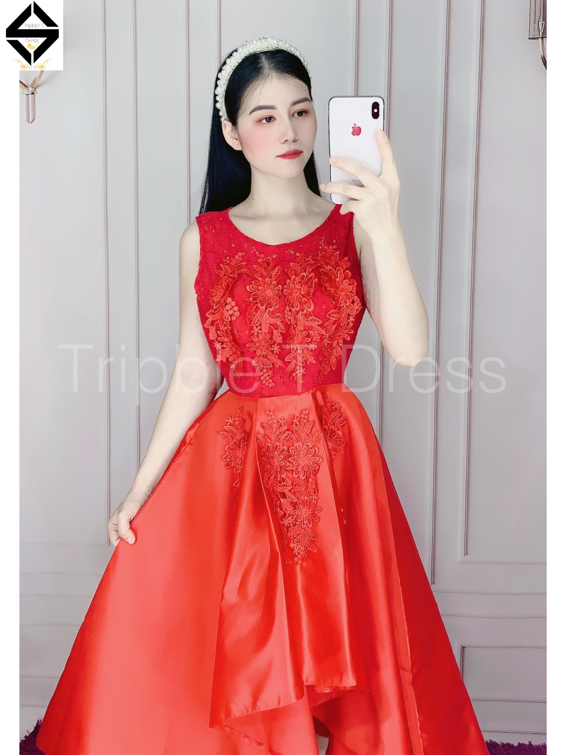 Đầm dự tiệc đuôi tôm phối ren ngực sang trọng TRIPBLE T DRESS -size M/L - MS35V