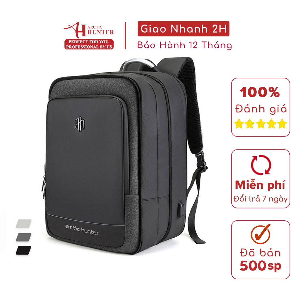 Hình ảnh Balo laptop Arctic Hunter B00227 chất liệu oxford chống nước, khóa mở rộng như vali, cổng kết nối USB