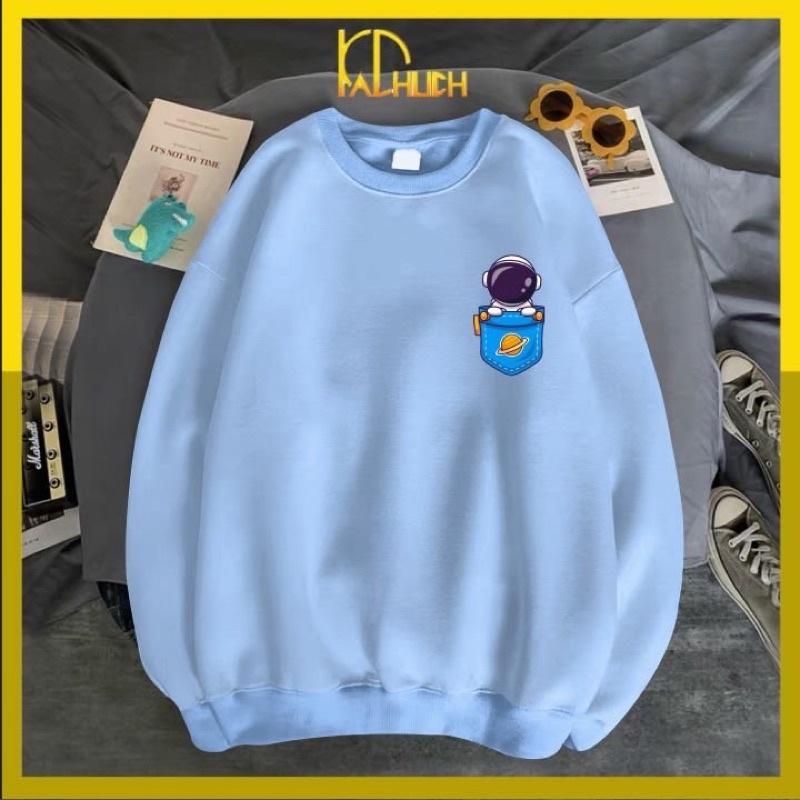 Áo sweater in phi hành gia logo ngực, vải nỉ mềm mịn nhiều màu lựa chọn