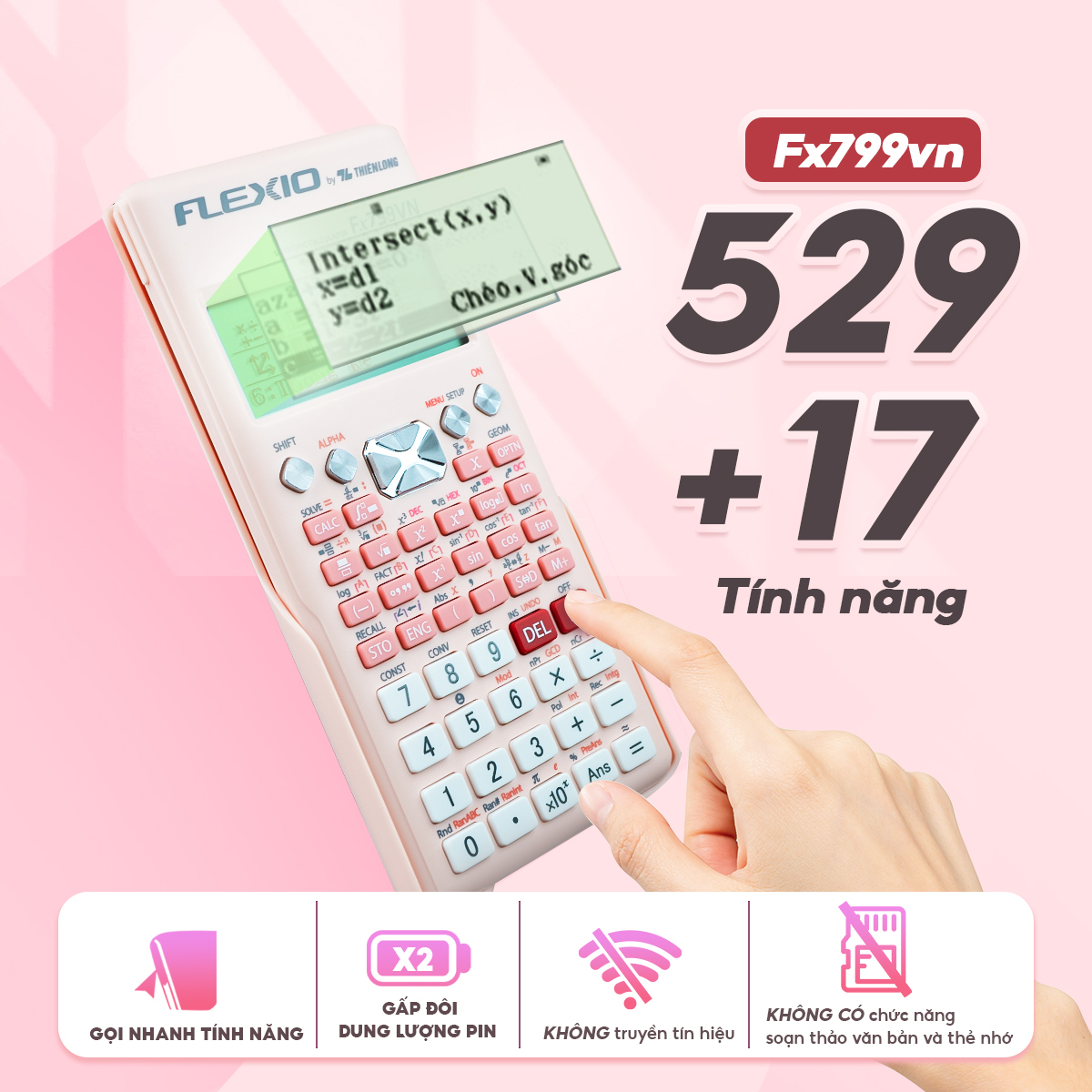 Máy Tính Khoa Học Flexio - Thiên Long Fx799VN - Màu Hồng