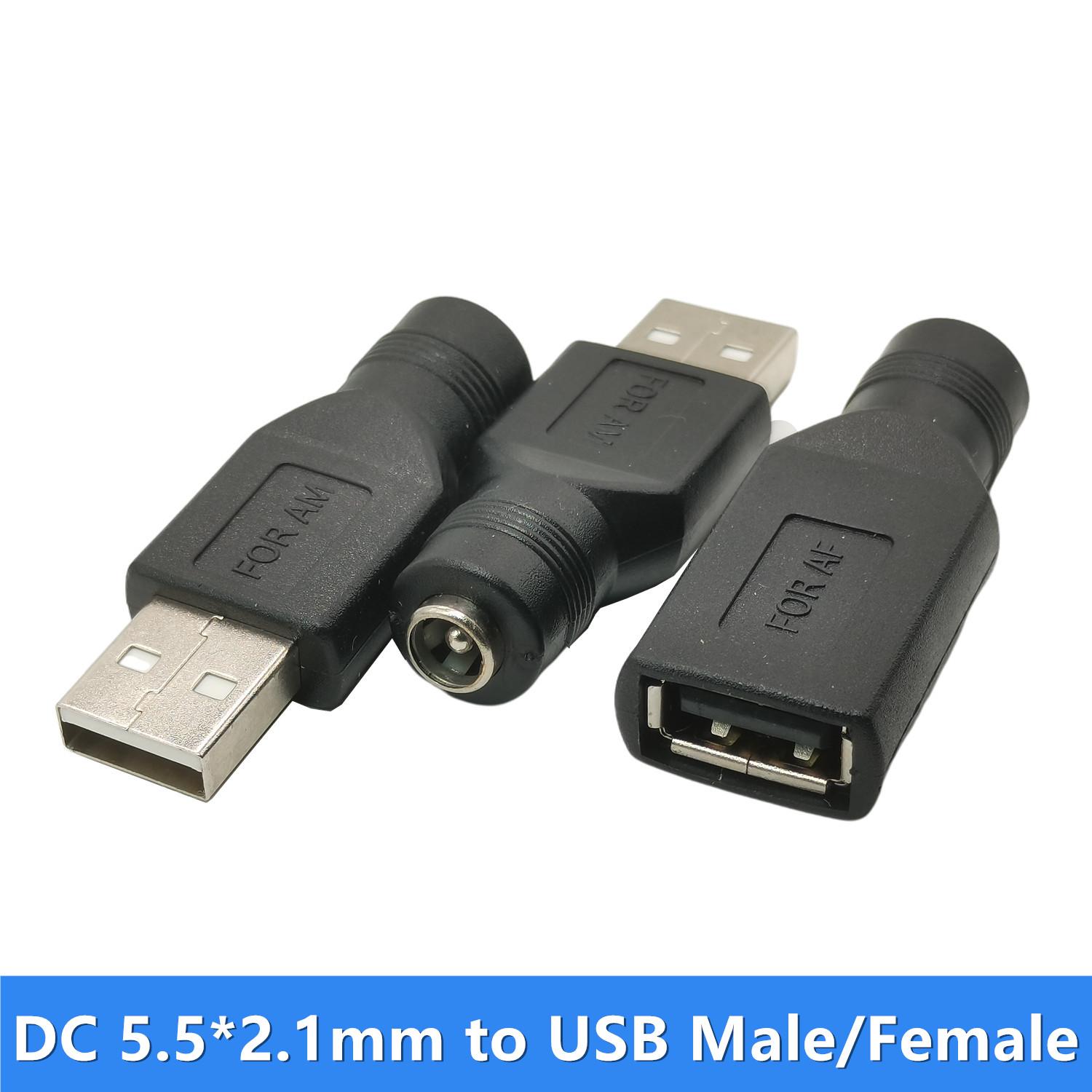 USB nam đến Jack DC 5.5*2.1 Bộ chuyển đổi nữ, Bộ chuyển đổi bộ sạc 5,5mm x 2,1mm kết nối USB đến USB