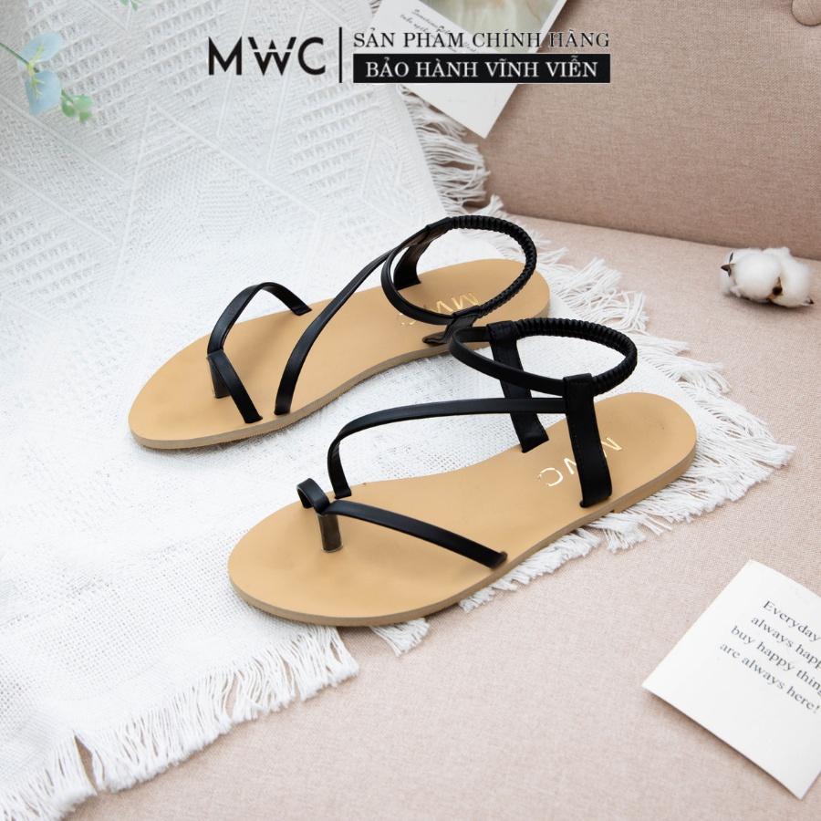 Giày Sandal Xỏ Ngón MWC Đế Bệt Chất Liệu Da Nữ Tính Xinh Xắn Sang Trọng 2 Màu Đen Kem 2895