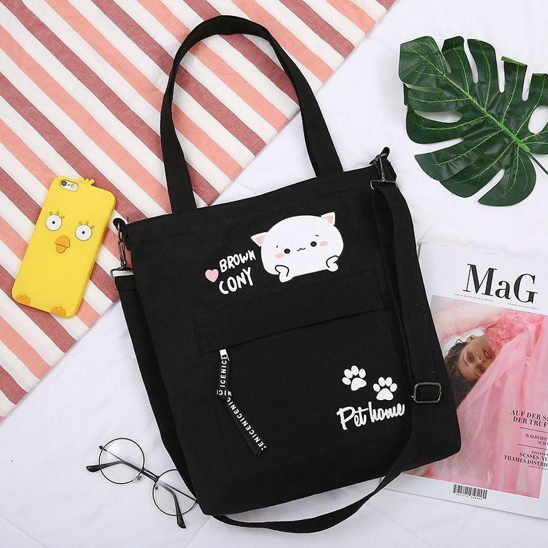 Túi tote vải bố đeo chéo túi đeo vai ulzzang tote bag Ulzzang