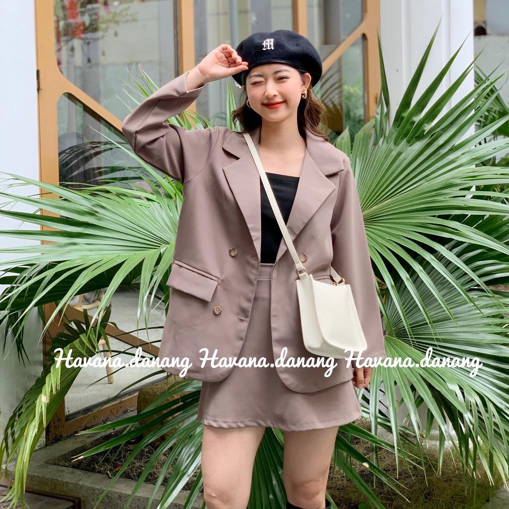 Set blazer nữ, set blazer, họa tiết trơn hai lớp dày dặn