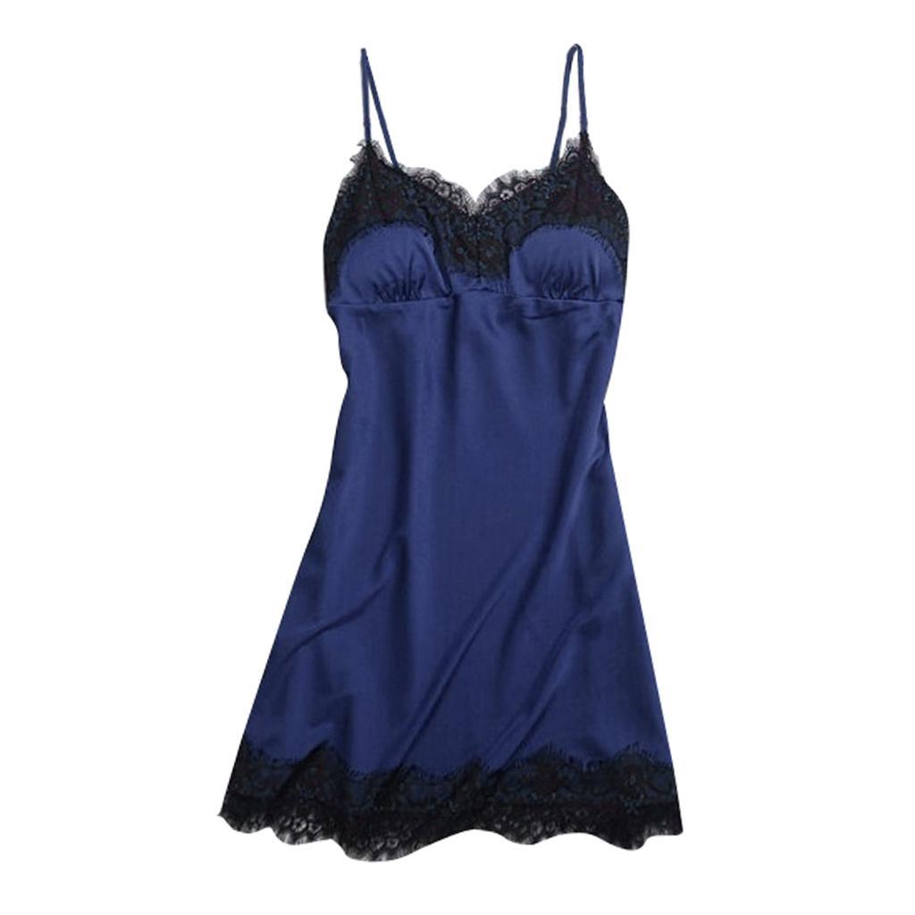 2x Ladies V-Neck Pajama Sleeveless Black Lace Trim Lingerie Sleepwear Dress