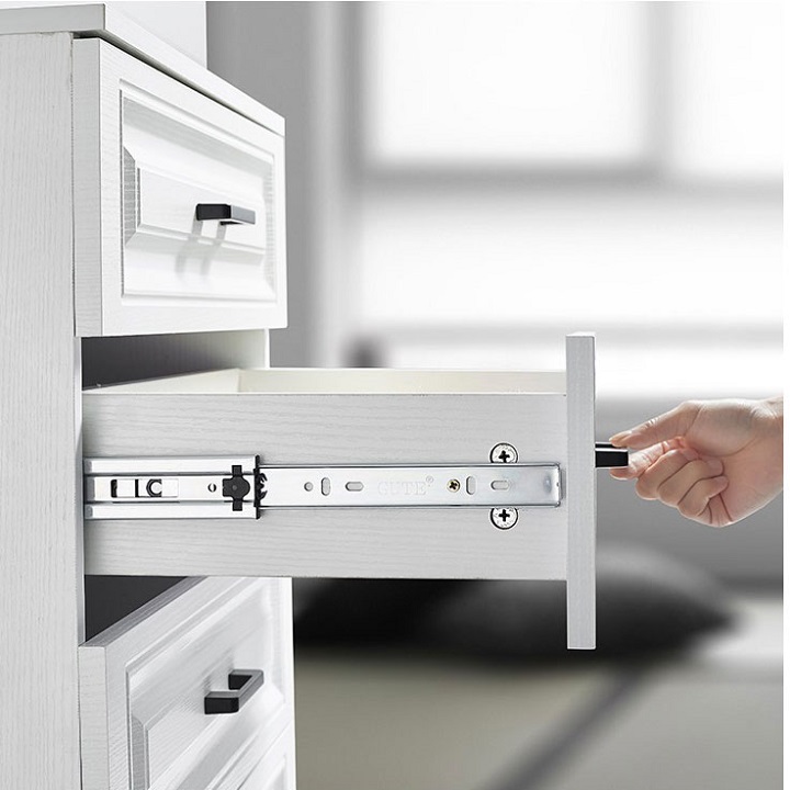 Ray trượt bi 3 tầng bản 42mm màu trắng thường dùng cho hộc kéo trượt êm ái, bền chắc