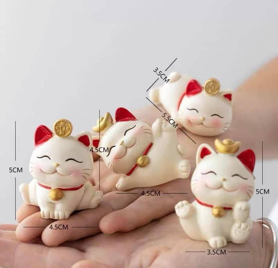 Mèo Thần Tài - Set 4 Mèo Thần Tài Để Bàn Làm Việc Trang Trí Xe Ô Tô Thu Hút Vượng Khí Thuận Buồm Xuôi Gió