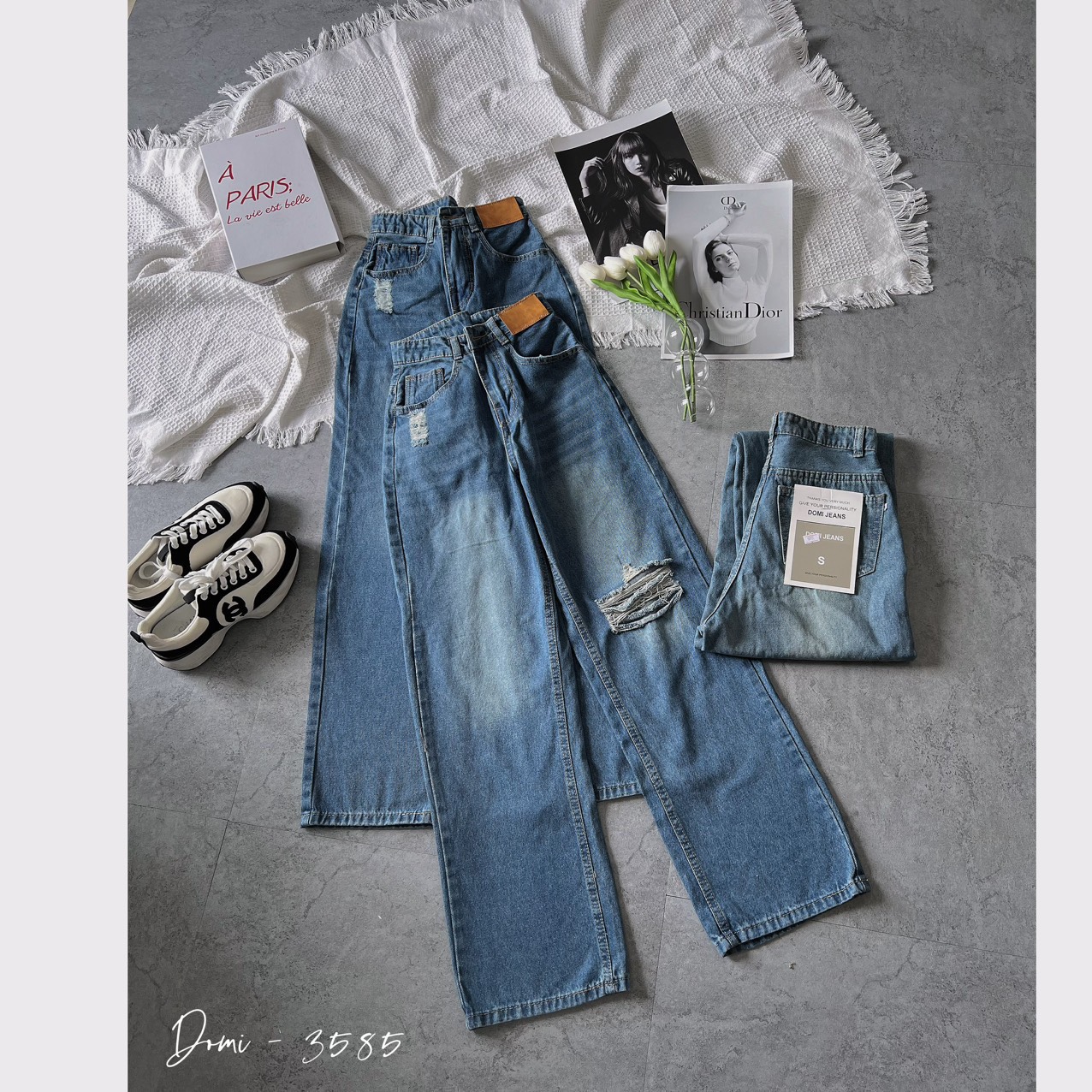 QUẦN BAGGY JEAN NỮ RÁCH , BAGGY JEAN CO GIÃN LƯNG CAO TÔN DÁNG DỄ PHỐI ĐỒ