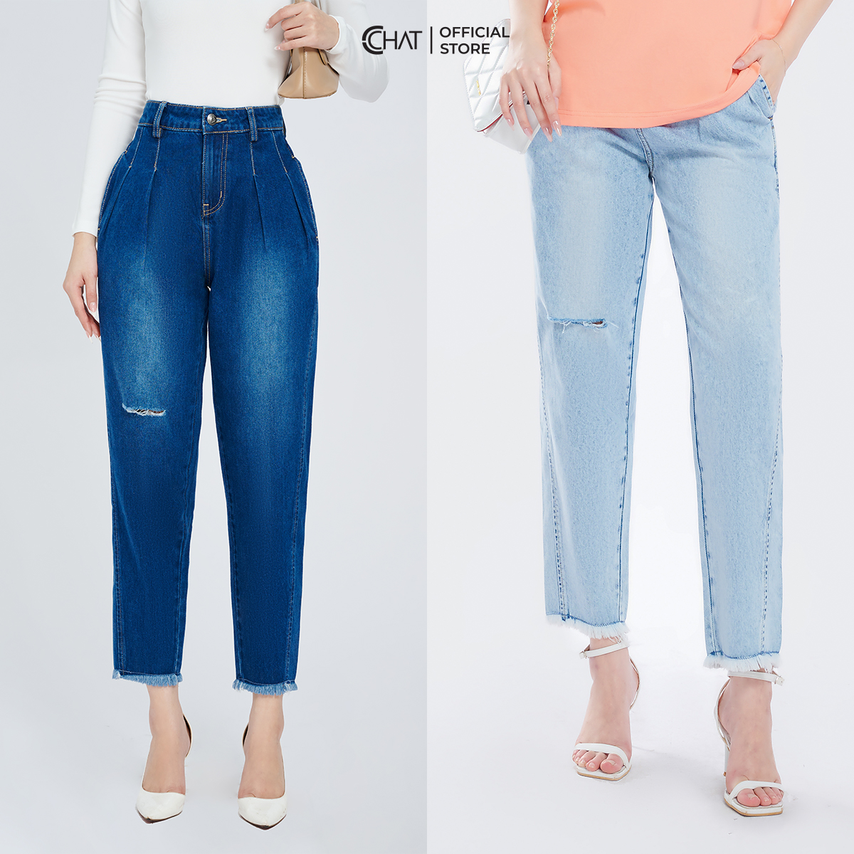 Quần Jean Nữ Dáng Baggy 2 Ly Rua Gấu Chất Vải Dày Dặn 22GDJ2013BH