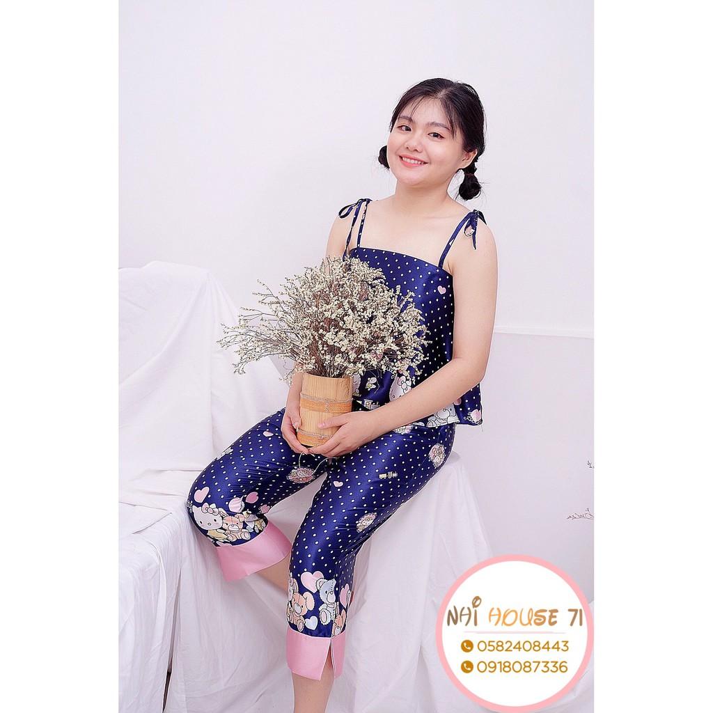 Bộ Mặc Nhà NHIHOUSE71 Nữ Áo Dây Quần Lửng Freesize Dưới 58kg